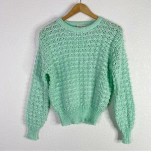 Vintage Country Craft Seafoam Mint Green Crochet Knit Pullover Sweater